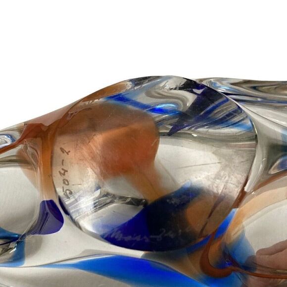 Retro Vintage Max Verboeket MCM Art Glass Fishtail Bowl Danish Signed 5x18 - Picture 9 of 9